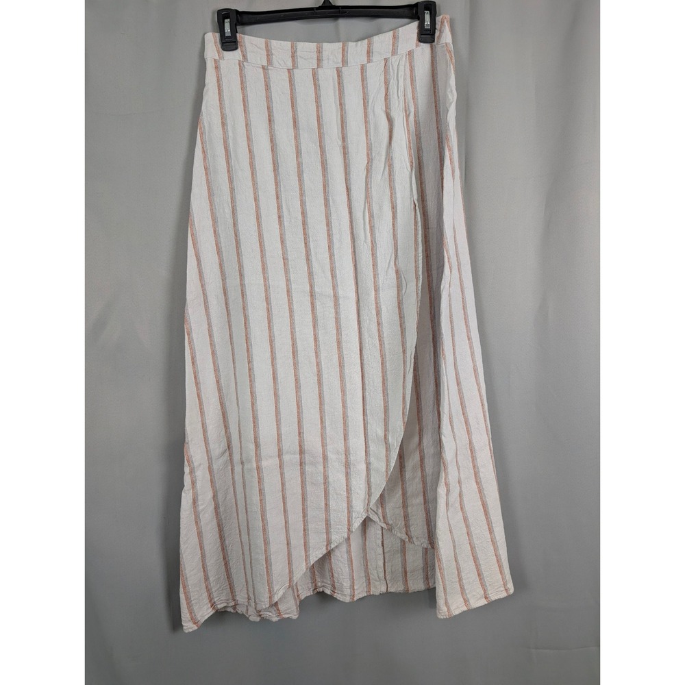 Happy X Nature Linen Maxi Skirt Womens 12 White Orange Striped Excellent